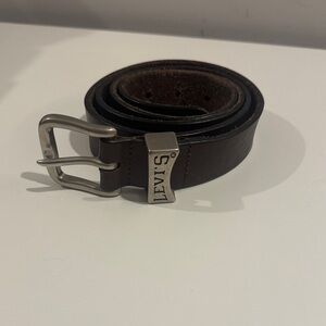 Levi’s Genuine Leather Belt with Engraved Metal Keeper Logo - Brown